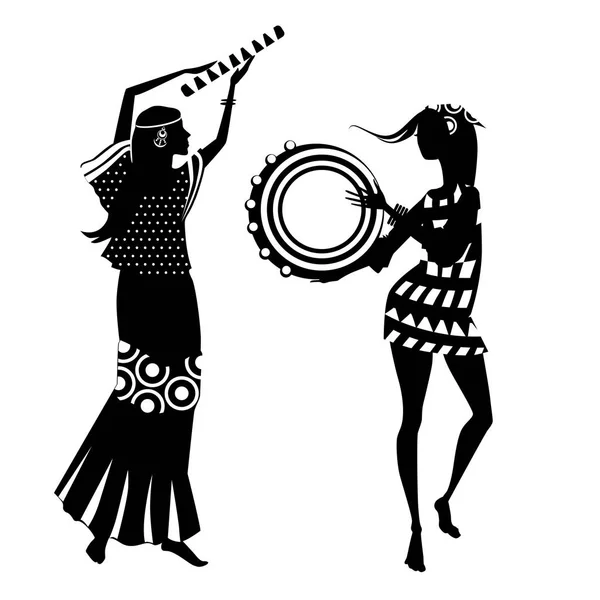 Deux filles hippies, silhouettes — Image vectorielle