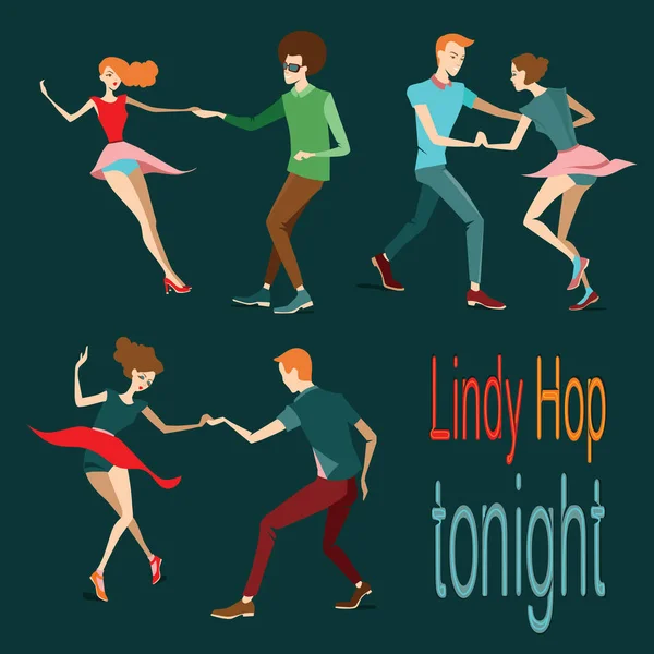 Unga par dansar lindy hop — Stock vektor