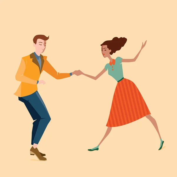 Dans lindy hop genç Çift — Stok Vektör