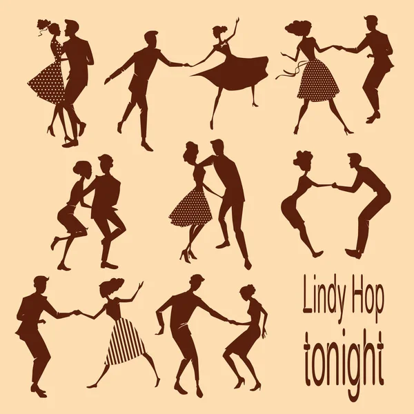 Mladé páry tančí lindy hop — Stockový vektor