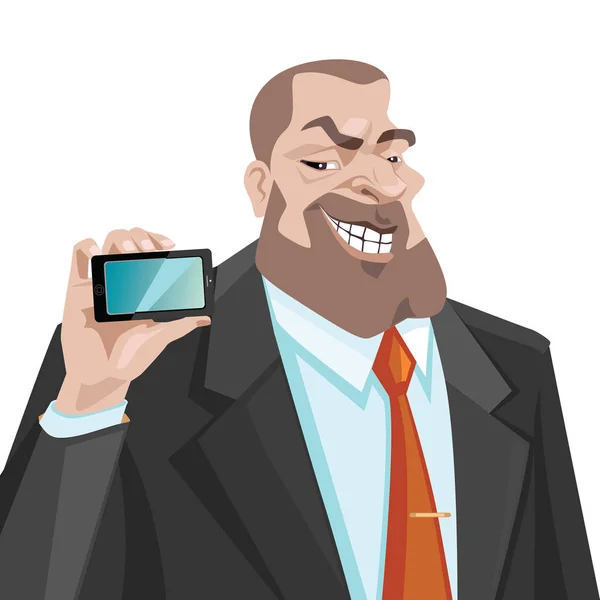 Man shows a mobile phone — Stock Vector