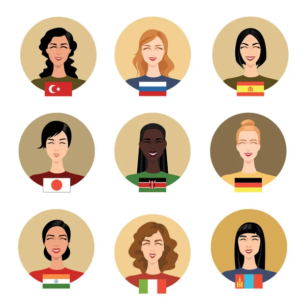 Chicas de diferentes nacionalidades — Vector de stock