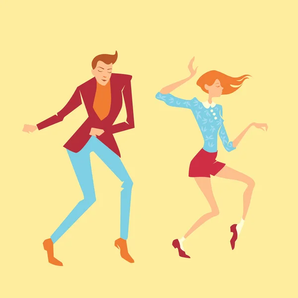 Young couple dancing lindy hop — Stock Vector