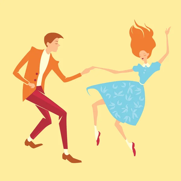 Young couple dancing lindy hop — Stock Vector