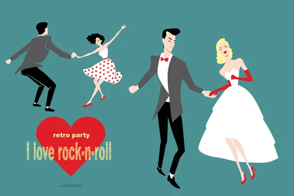 Retro bailando rock 'n' roll parejas — Vector de stock