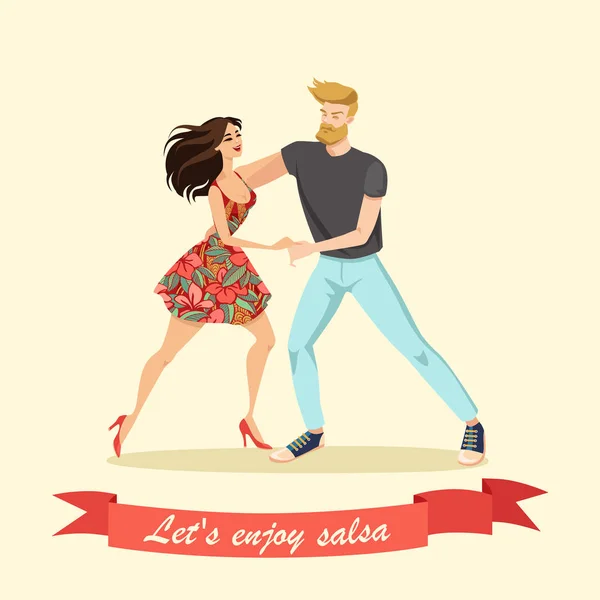 Νεαρό ζευγάρι που χορεύει salsa — Διανυσματικό Αρχείο