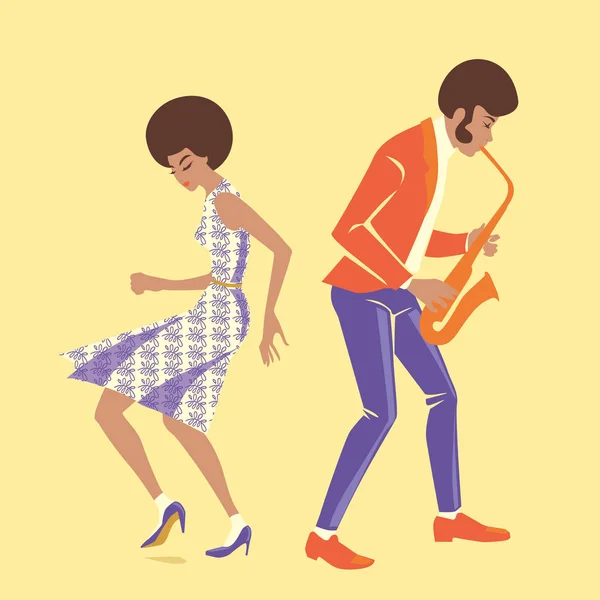 Musicien et danseur dans un style rétro — Image vectorielle