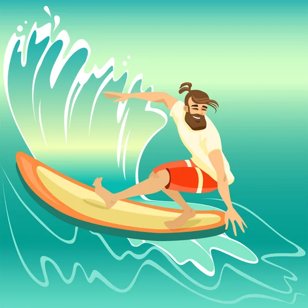 Ilustrație a caracterului surfing — Vector de stoc