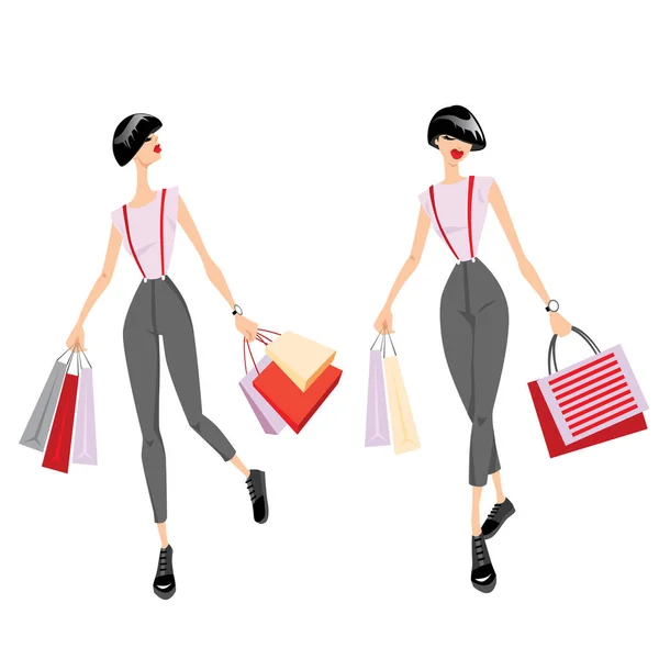 Chicas elegantes con bolsas de compras — Archivo Imágenes Vectoriales