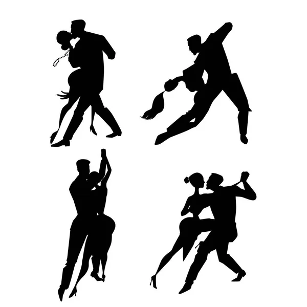 Silhouet paar tango dansen — Stockvector