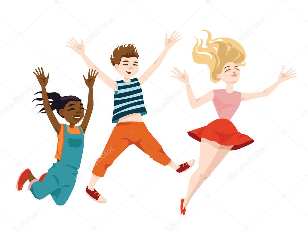 Jumping children in cartoon style.