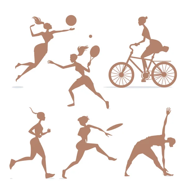 Силуэт девушки, занимающиеся спортом — стоковый вектор