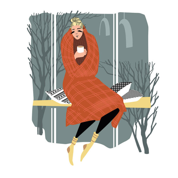 Девушка у окна с чашкой
.