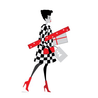 Noel hediyeleri ile moda kız vektör çizim