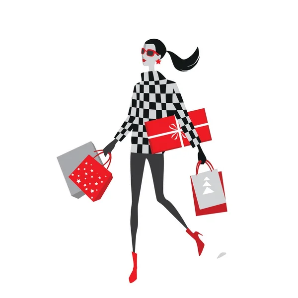 Ilustración vectorial de chicas de moda con regalos de Navidad — Archivo Imágenes Vectoriales