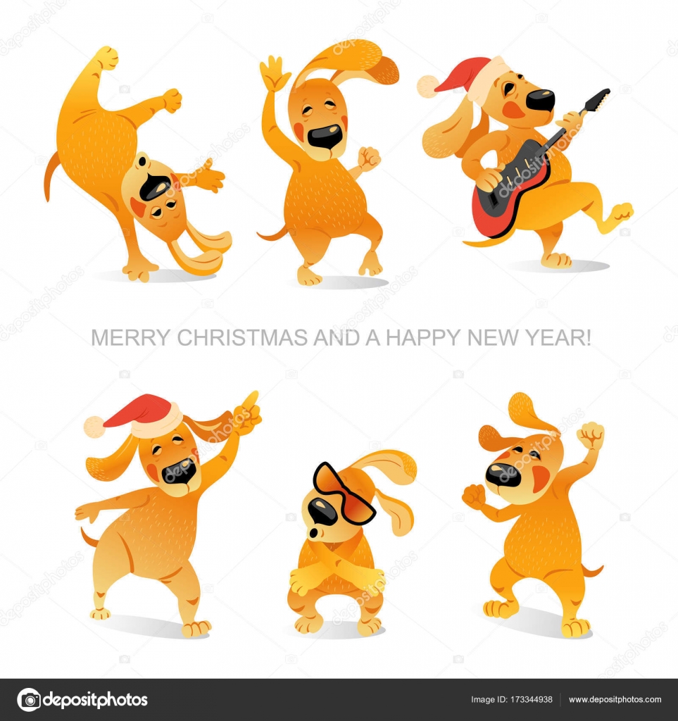 New Year's card with funny dogs dancing and playing guitar Stock Vector Image by ©naidzionysheva #173344938 New Year's card with funny dogs dancing and playing guitar Stock Vector Image by ©naidzionysheva #173344938