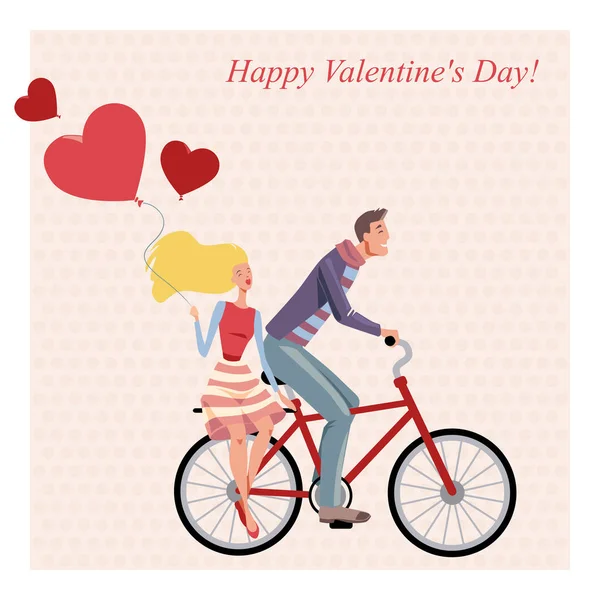 Vector Ilustración Una Pareja Una Bicicleta Tarjeta Felicitación Para Día — Vector de stock