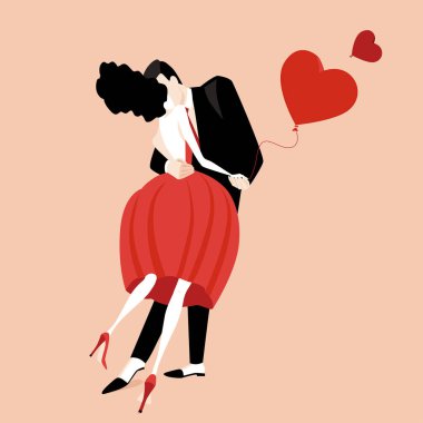 Sevgililer. Güzel öpüşme çift vektör Illustration. Düz stil