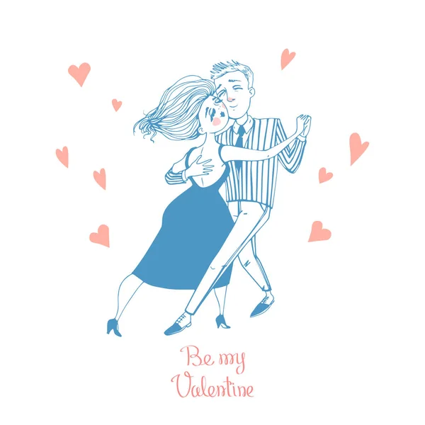 Tarjeta de felicitación de San Valentín. Pareja bailando tango — Vector de stock