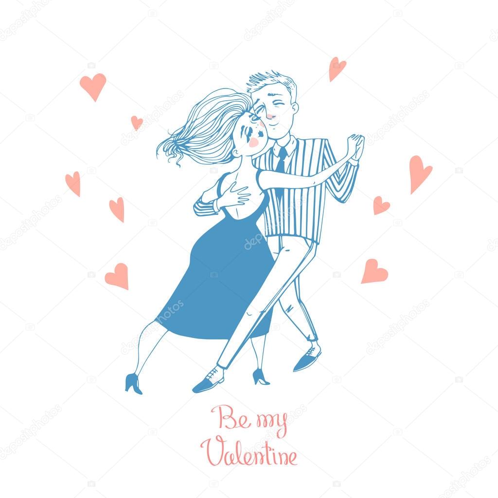 Valentine's Day greeting card. Couple dancing tango