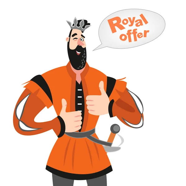 Illustration vectorielle d'un drôle de prince dessin animé avec une bulle de discours. Offre royale icône . — Image vectorielle