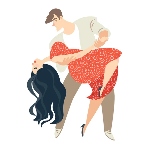 Schattig paar salsa dansen. Cubaanse dans. — Stockvector