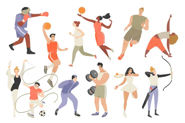 Farklı sporlarda yer alan kişilerin vektör çizimleri — Stok Vektör