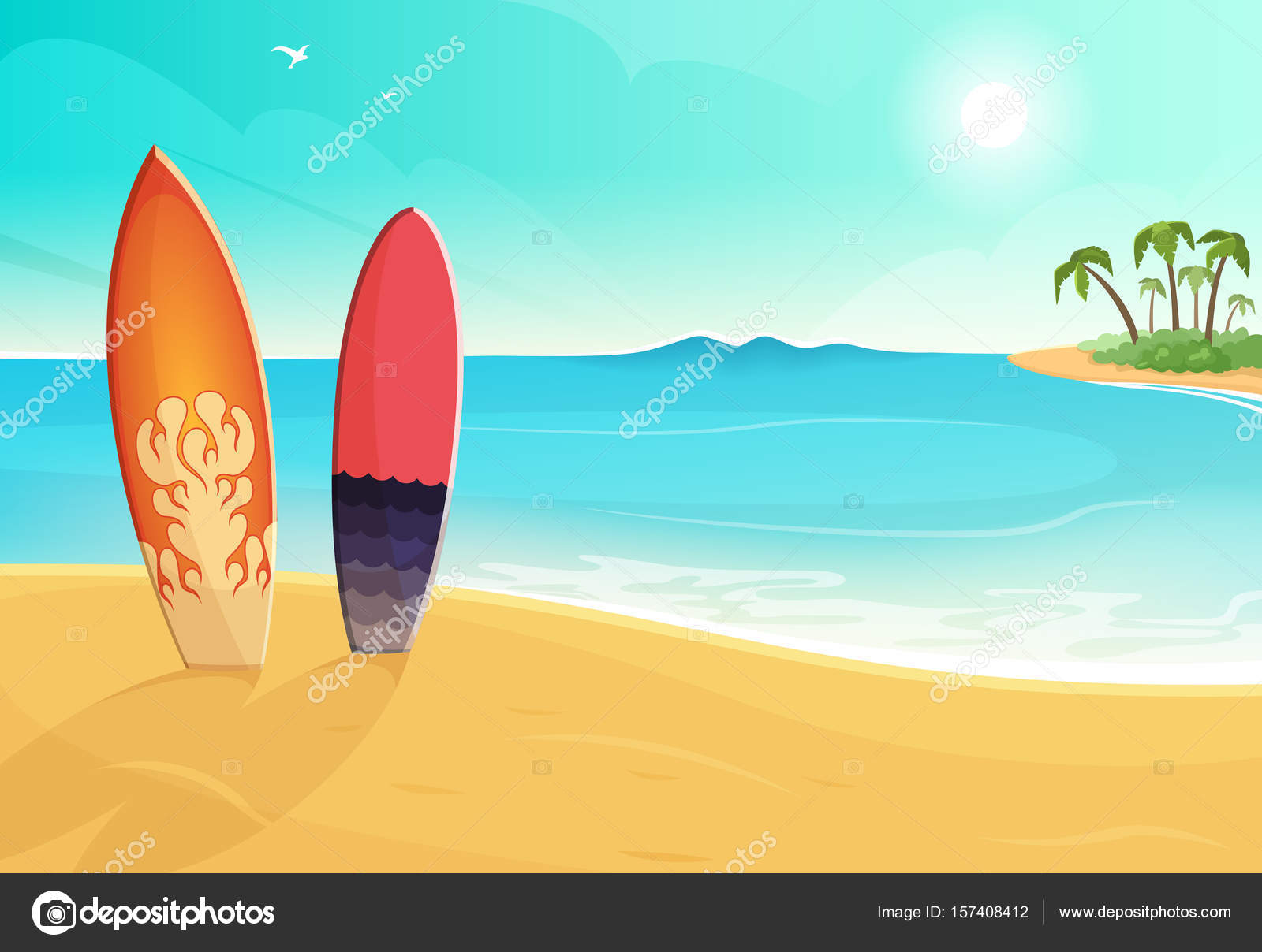 異なる色のサーフボード 海と砂のビーチ ベクトル夏背景イラスト ストックベクター C Onyxprj