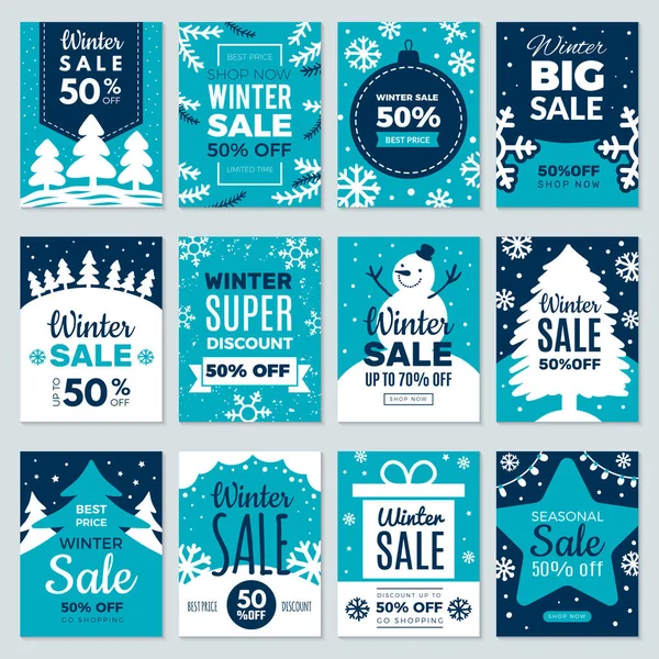 Christmas sale. Winter promotional labels cards advertising special offers season sales and perfect offers vector cards collection
