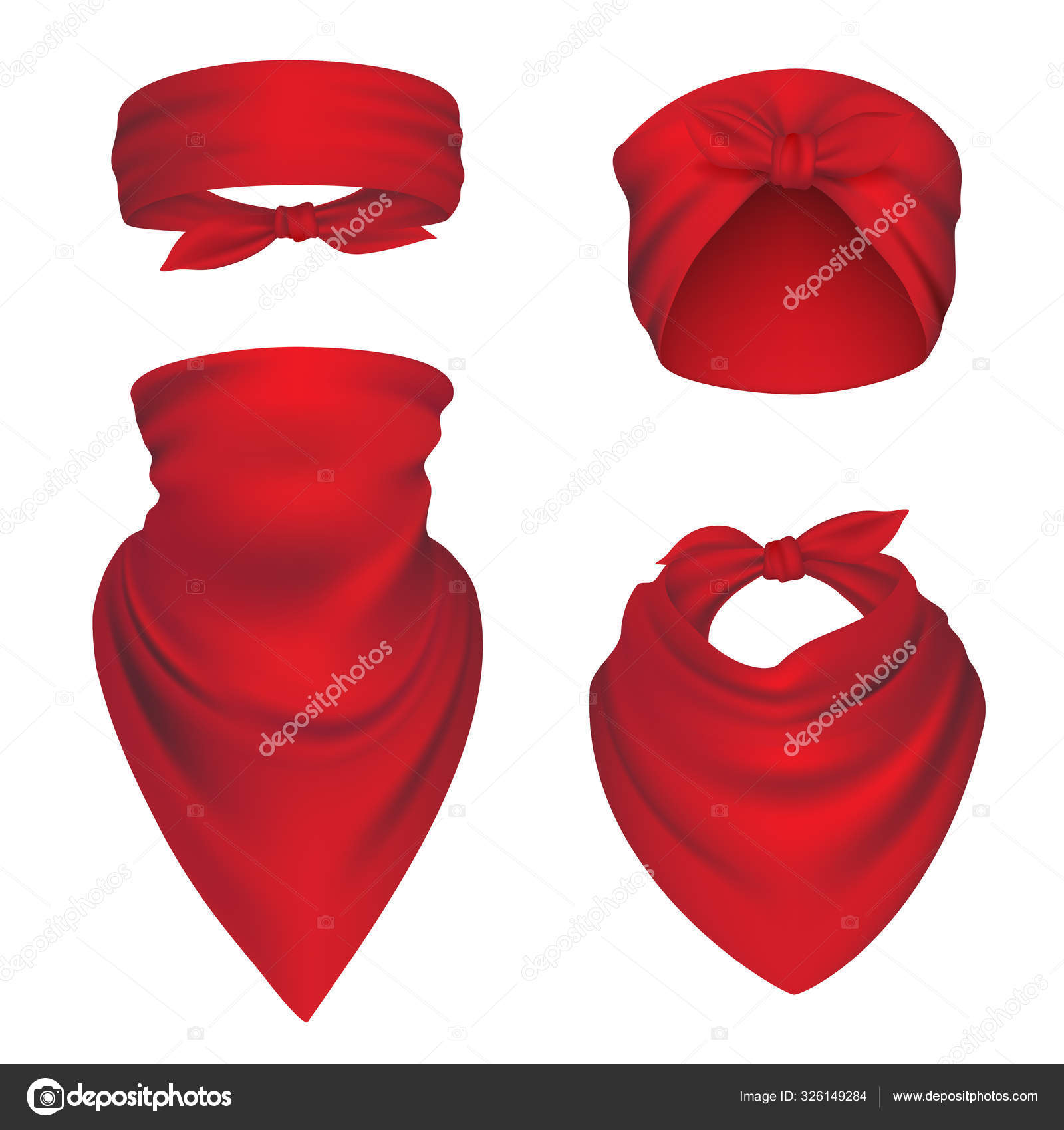 Download Bandanas Realistic Headbands For Bikers Sport Protection Gangster Scarf For Head And Neck Vector Mockup Vector Image By C Onyxprj Vector Stock 326149284