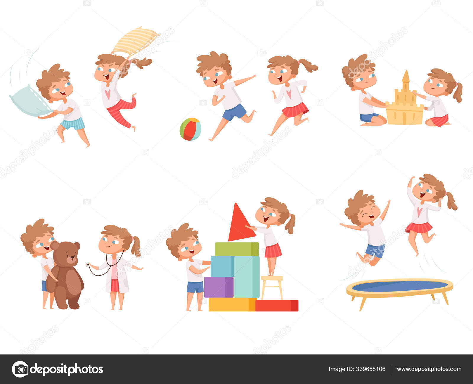 Kids Fun Games Children Playing Together Pillow Battle Brother And Sister Vector Cartoon Characters Vector Image By C Onyxprj Vector Stock 339658106