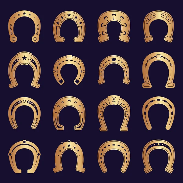 Horseshoes Set Traditional Blacksmith Western Pictures Lucky Symbol Design Black Steel Horseshoe Icons Collection Old Drawing Isolated On White Background Larastock