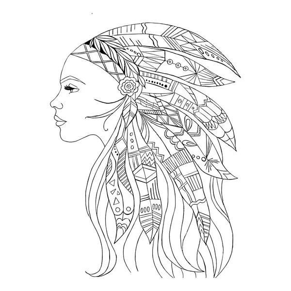 Amérindienne indienne fille en haut coiffure, illustration vectorielle — Image vectorielle