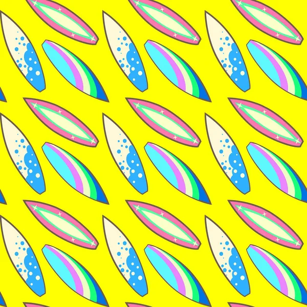 Renkli desen, sarı arka plan, vektör çizim üzerinde sörf tahtaları