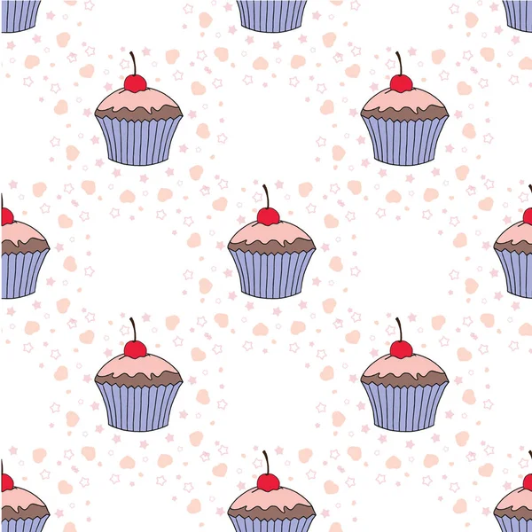 Ilustração Cupcake Vetorial Conjunto Cupcakes Desenhados Mão Bolos Doodle Com — Vetor de Stock