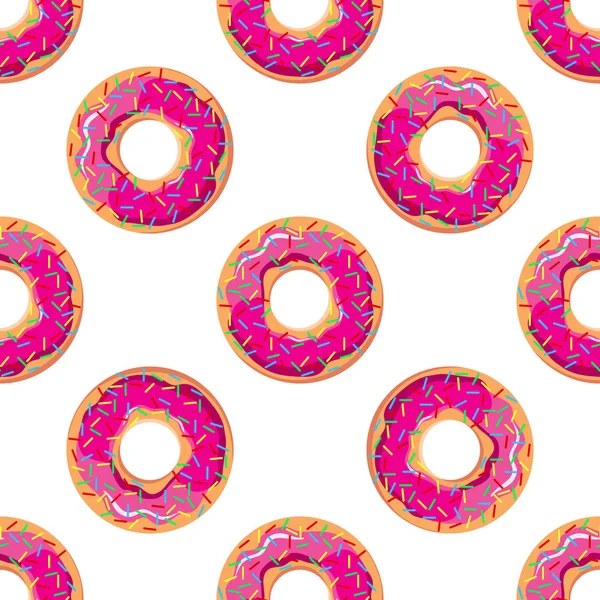 无缝模式的矢量插图明亮的粉红色甜甜圈 — 图库矢量图片