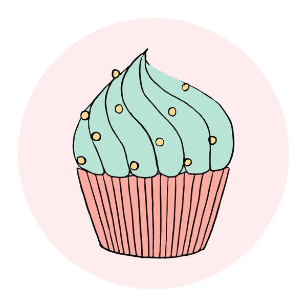 Ilustração Cupcake Vetorial Conjunto Cupcakes Desenhados Mão Bolos Doodle Com — Vetor de Stock