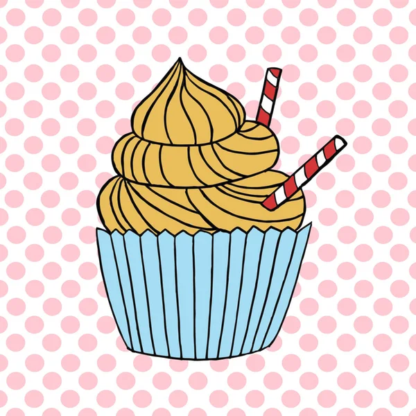 Vektor Cupcake Illusztráció Kézzel Rajzolt Cupcakes Halmaza Doodle Süteményeket Tejszín — Stock Vector