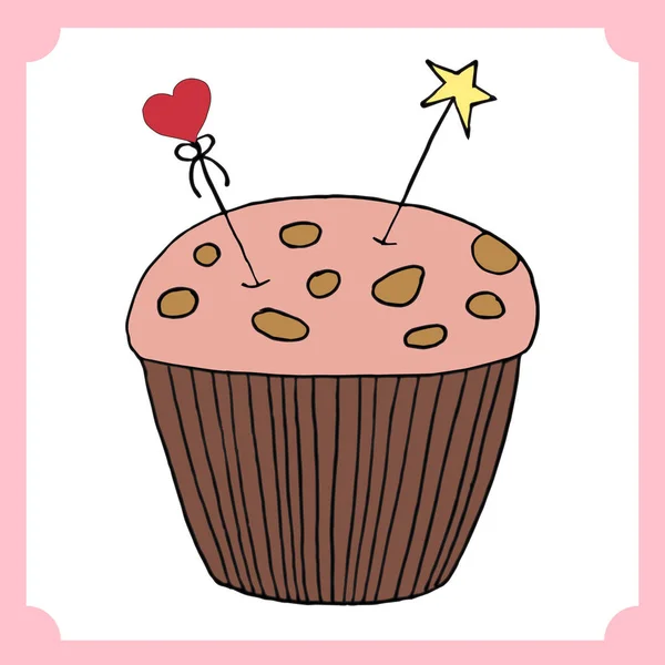 Ilustração Cupcake Vetorial Conjunto Cupcakes Desenhados Mão Bolos Doodle Com — Vetor de Stock