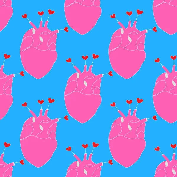 Modèle Répétition Sans Couture Avec Coeur Rose Organe Interne Sur — Image vectorielle