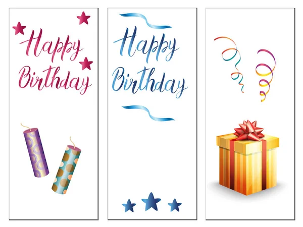 Beyaz bir arka plan üzerinde doğum günü kartları — Stok Vektör