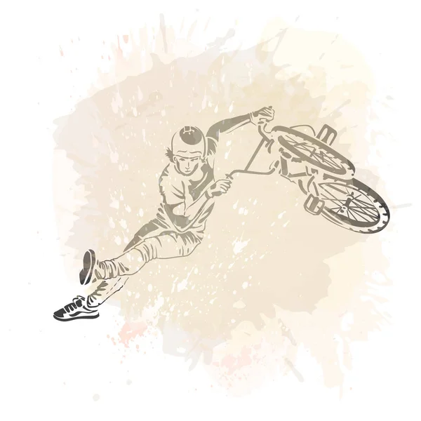 Cavalier à vélo sautant sur un fond abstrait artistique. tache artisanale . — Image vectorielle