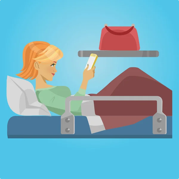 Meisje leest een boek bij de trein. Plank en tas. Reizende situatie. — Stockvector