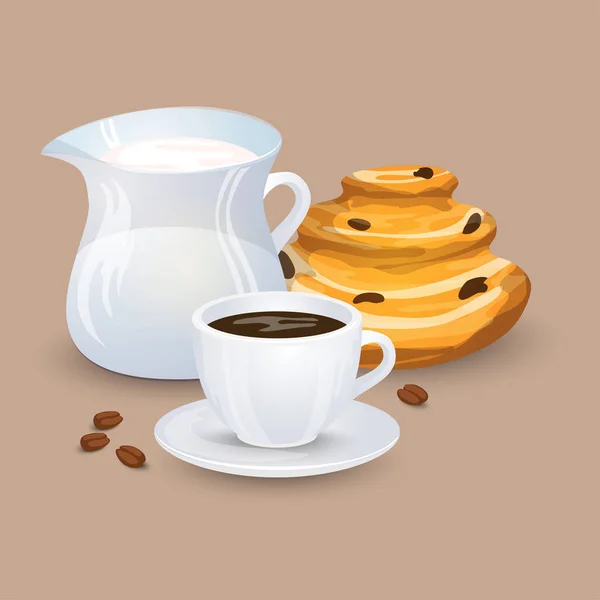 Csésze kávé-ital, édesség és bab — Stock Vector