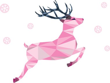 Üçgen şekil ve kar taneleri pembe geyik