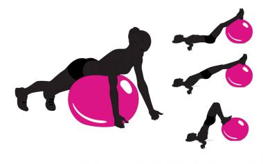 Kız fitness topu ile spor çalışmaları yapıyor. Hareketleri dizisi