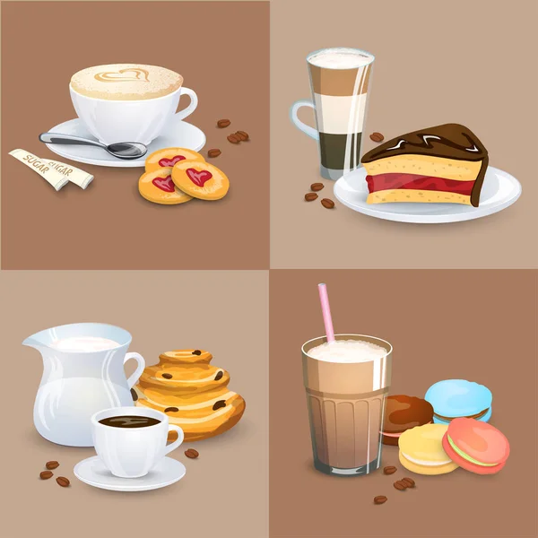 Kahve içecekler, tatlılar ve Unlu Mamüller — Stok Vektör