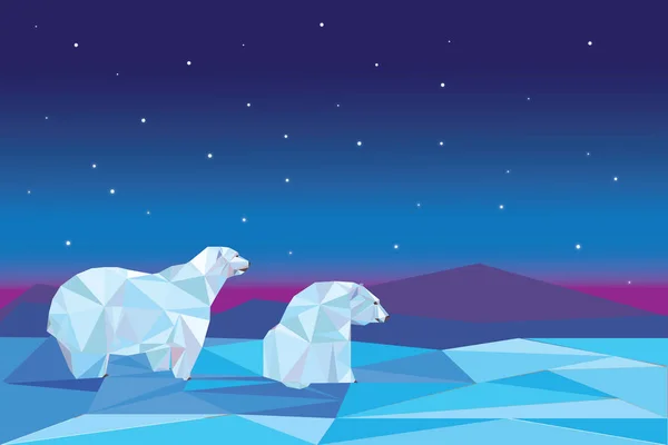 Ursos polares polares baixos sentados no gelo — Vetor de Stock
