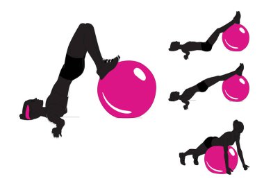 Kız fitness topu ile spor egzersizleri yapıyor .