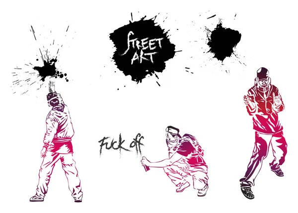 Graffiti sanatı ayarlayın. Sanatçılar, işaretler ve sıçraması.